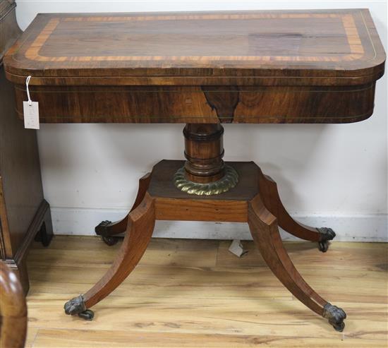 A Regency brass inset rosewood card table W. 3ft. D. 1ft 6in. H. 2ft 6in.